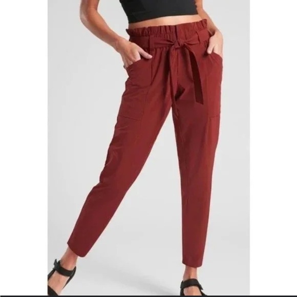 Athleta Skyline Belted Pants Rust/Brown size 6 Petite Sporty Outdoor Athletic - Picture 1 of 5